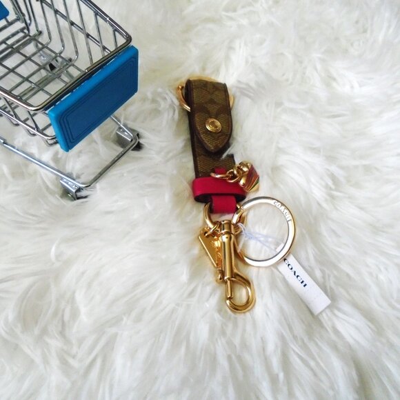 Coach Trigger Snap Bag Charm Keychain Khaki Pink Gold - Picture 4 of 8